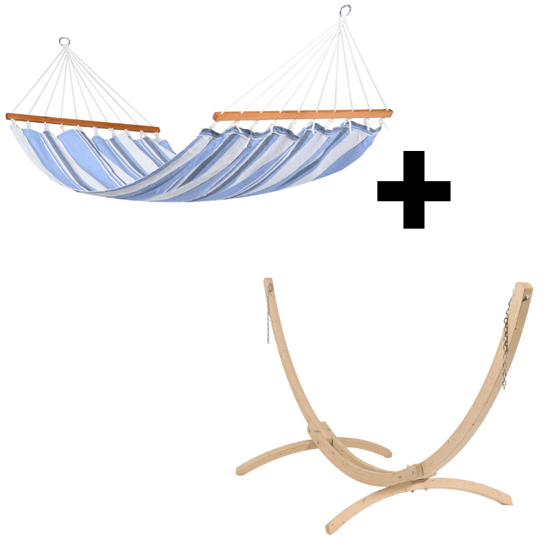 Hængekøje med tværpinde og stativ i træ fra blå Curaçao serie
