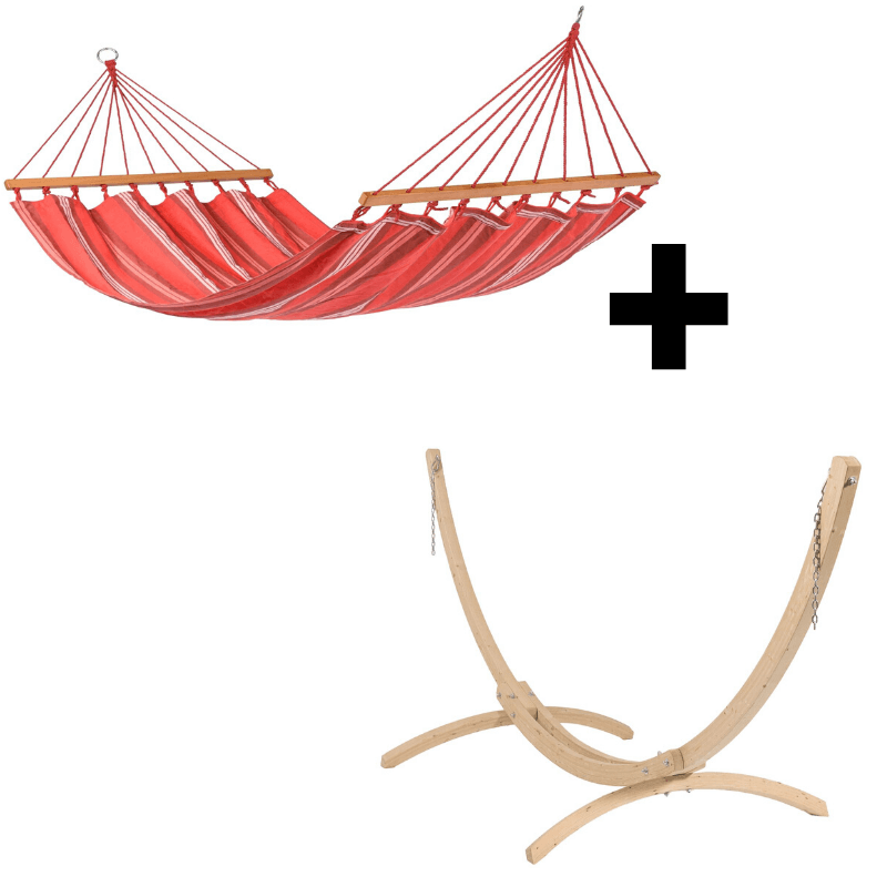 Hængekøje med tværpinde og stativ i træ fra rød Curaçao serie