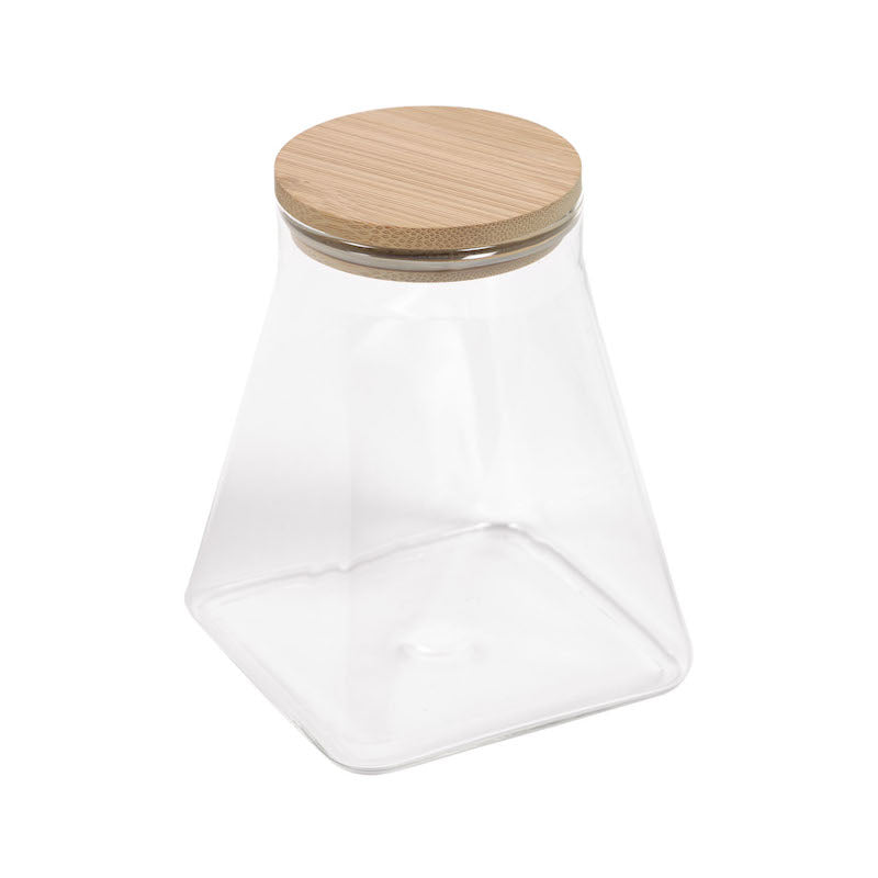 Lille firkantet opbevaringsglas med trælåg