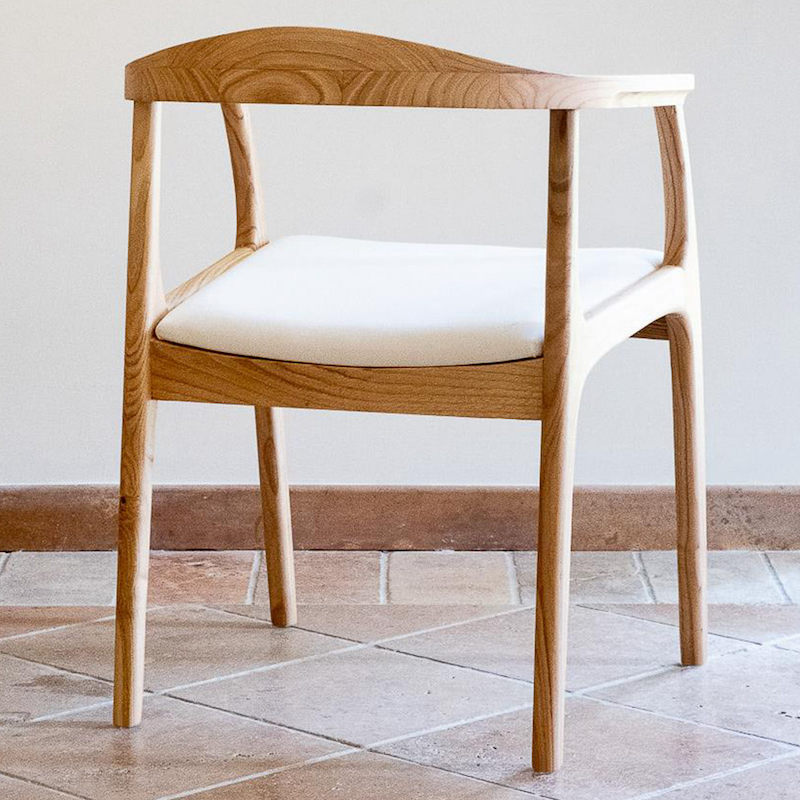 Porto spisebordsstol i bøgetræ og hvidt stof