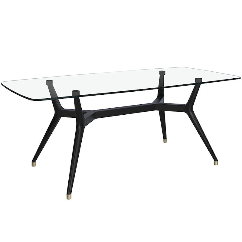 Spisebord med glasbordplade og sortmalede ben