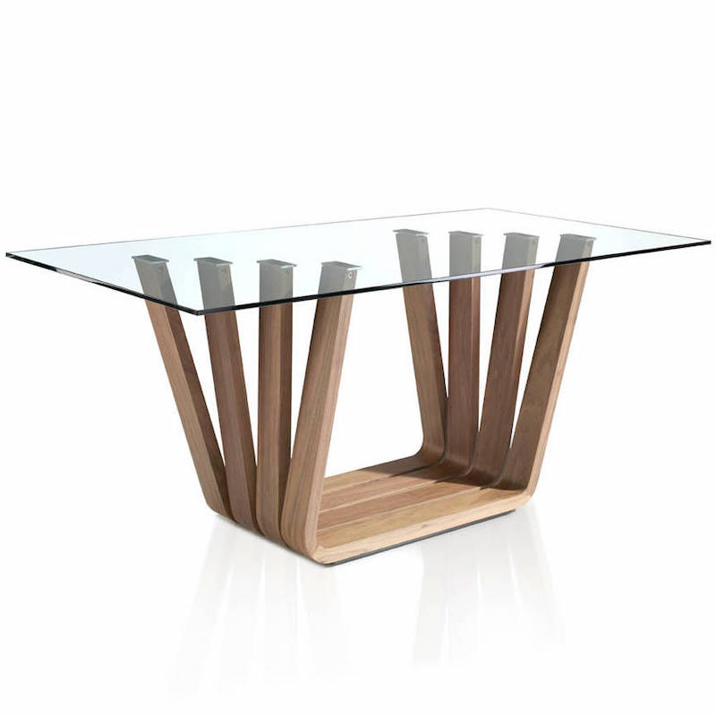 Spisebord med glasbordplade og valnøddeben på 180x95x75 cm
