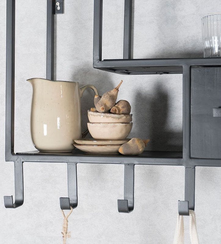 Knagerække i metal og træ på 80x22x40 cm