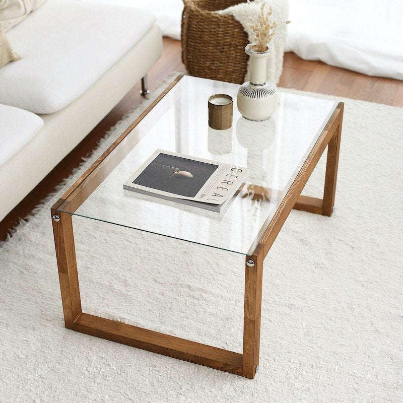 Sofabord med glasplade og træben