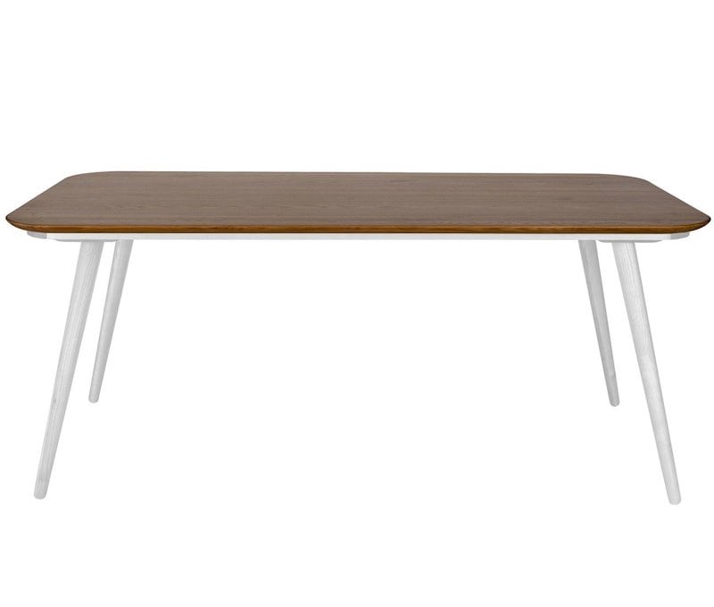 Spisebord i asketræ på 180x90x75 cm med hvidmalede ben