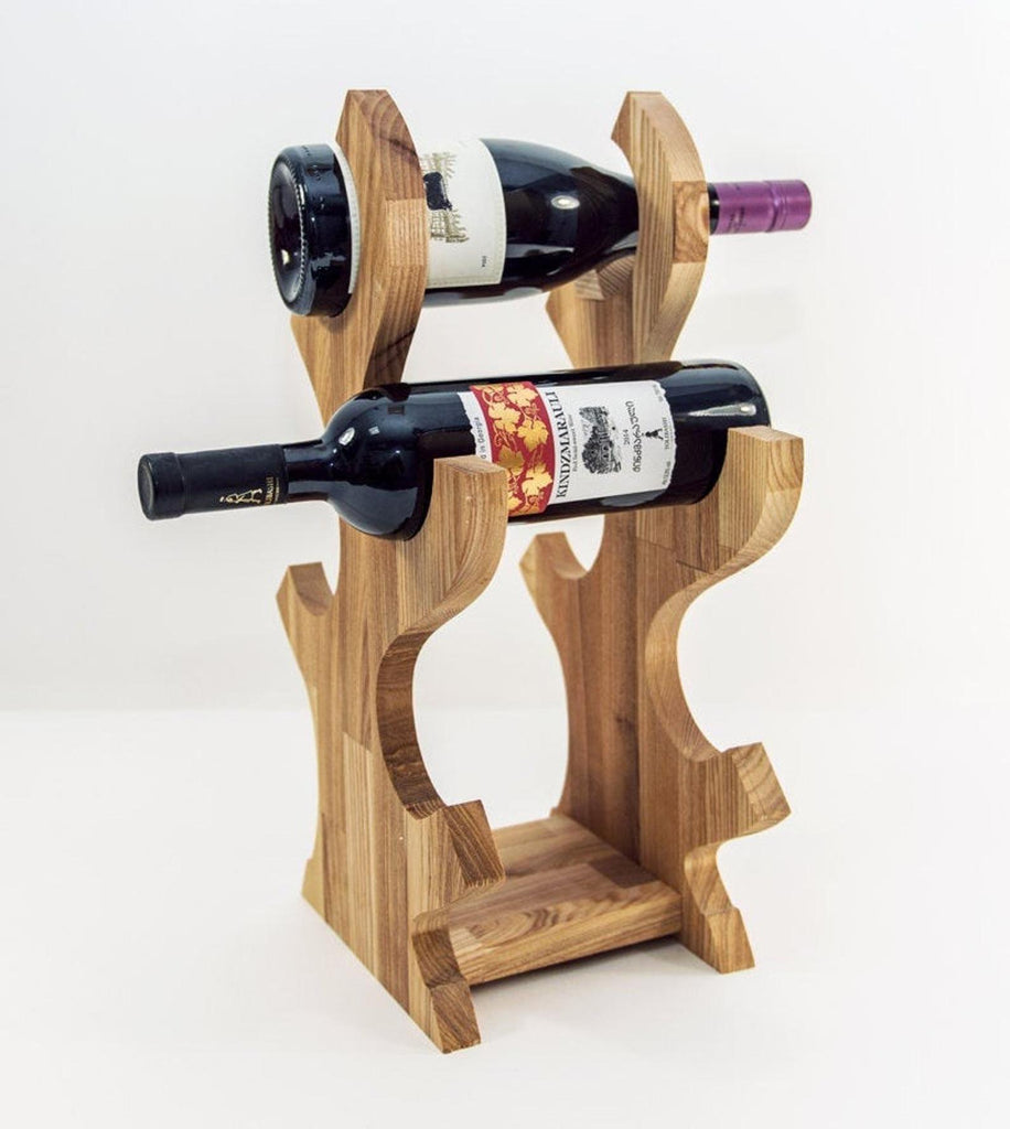 Bord vinreol i træ til fire flasker vin