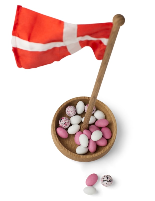 Dansk bordflag i egetræ med skål