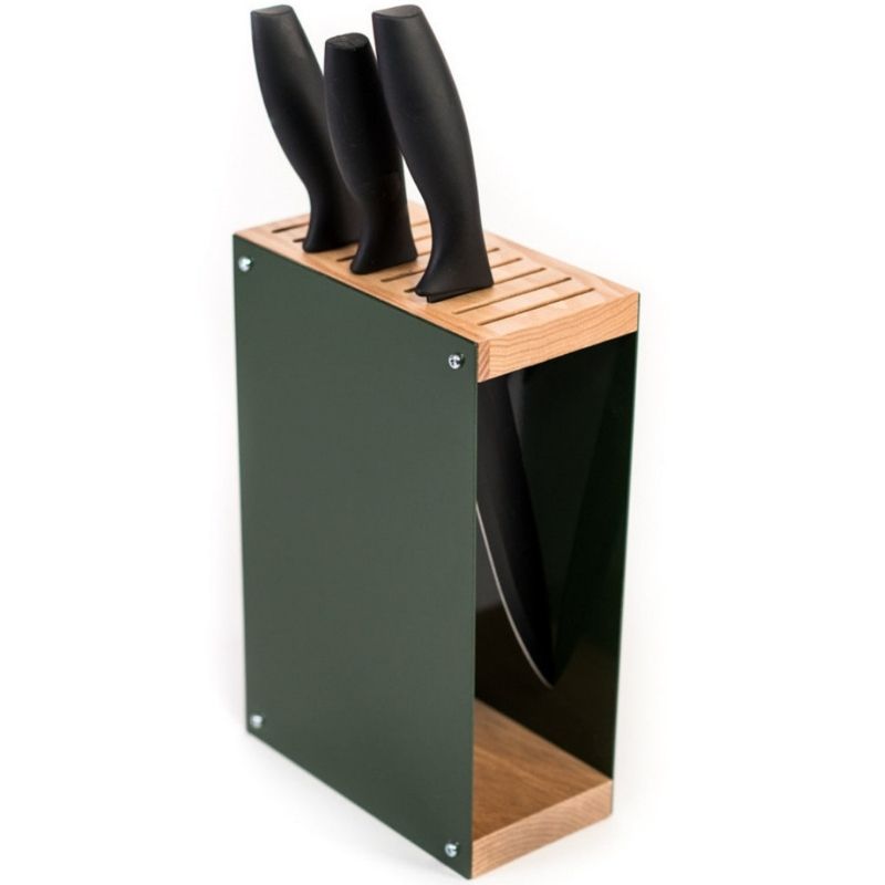 Knivblok i træ og metal med plads 10 køkkenknive | Køb her – Wood To You