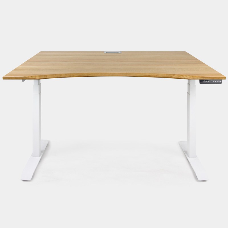 Hæve-sænkebord i egetræ på 139x76 cm med hvidt stel
