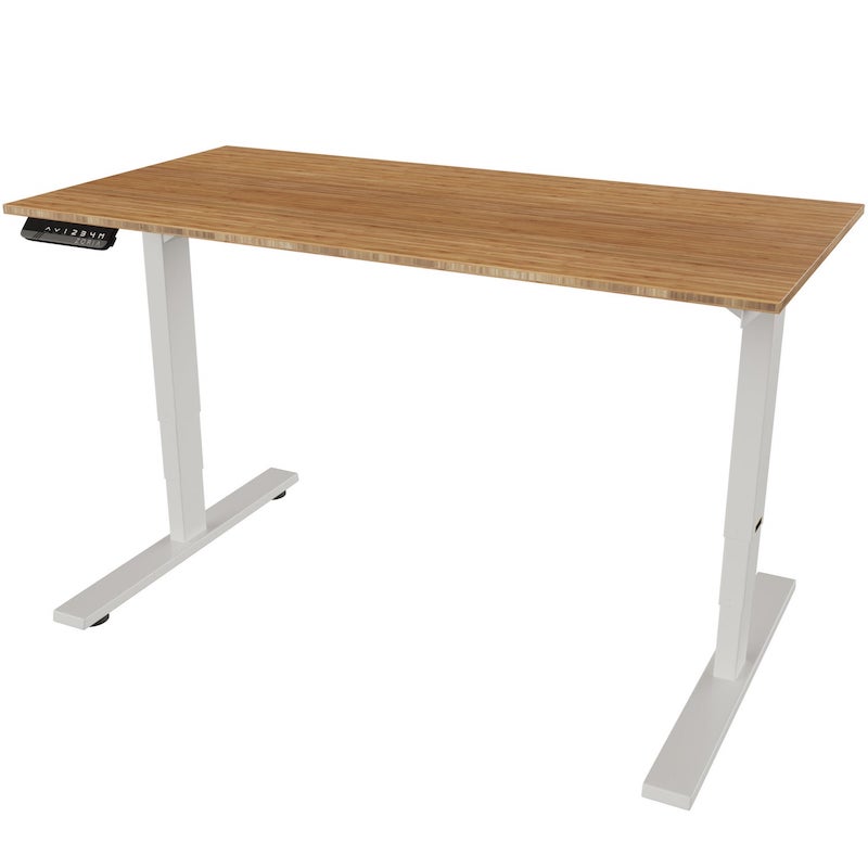 Hæve-sænkebord i træ med hvide ben