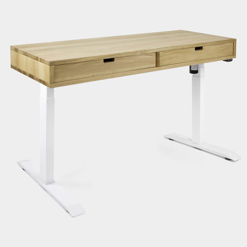 Hæve-sænkebord i egetræ med to skuffer på 120x50 cm | Fri – Wood To You