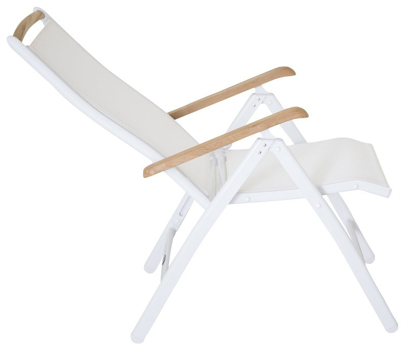 Hvid spisebordsstol til haven i træ og aluminium
