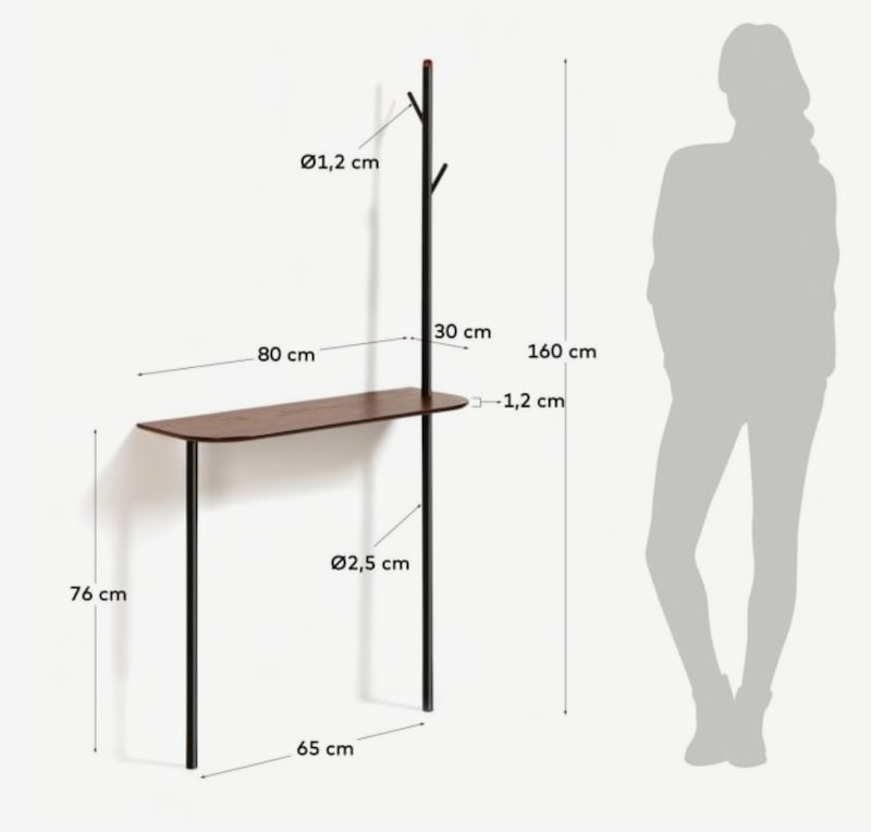 Konsolbord på 80x30x160 cm i træ og metal