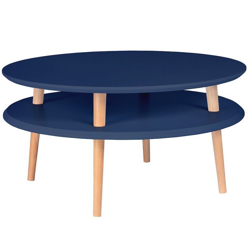 Rundt blåt sofabord i træ på 70x35 cm