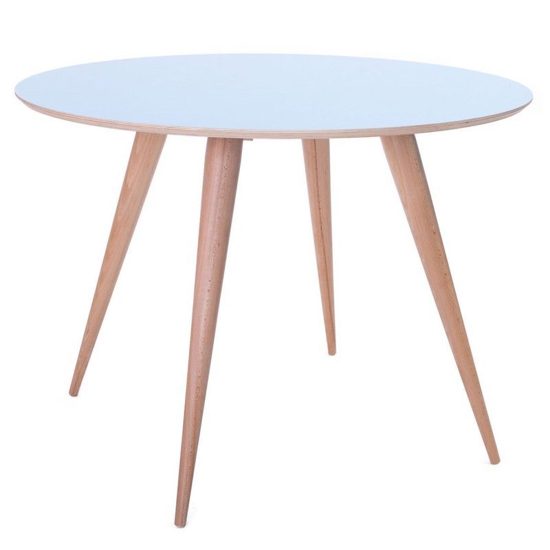Rundt spisebord i træ med blå bordplade på Ø105 x 75 cm