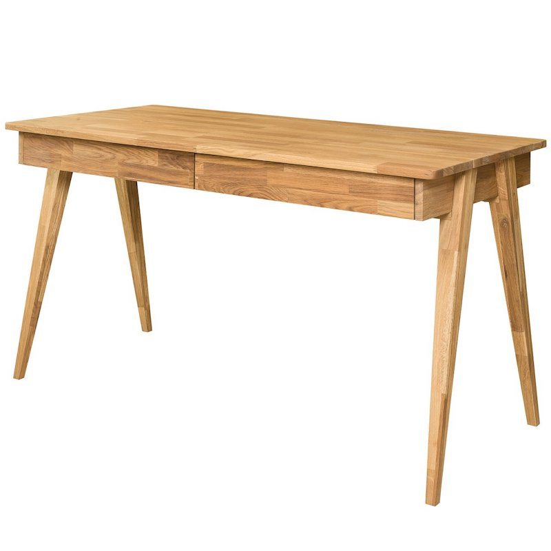 Skrivebord i egetræ med to skuffer på 125x65x76 cm