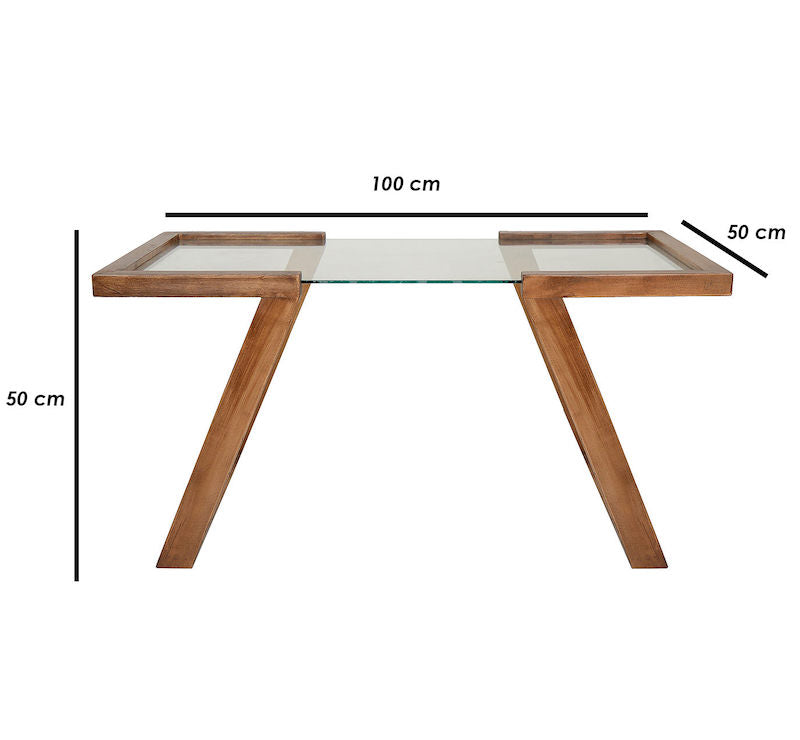 Sofabord på 100x50x50 cm i glas og træ