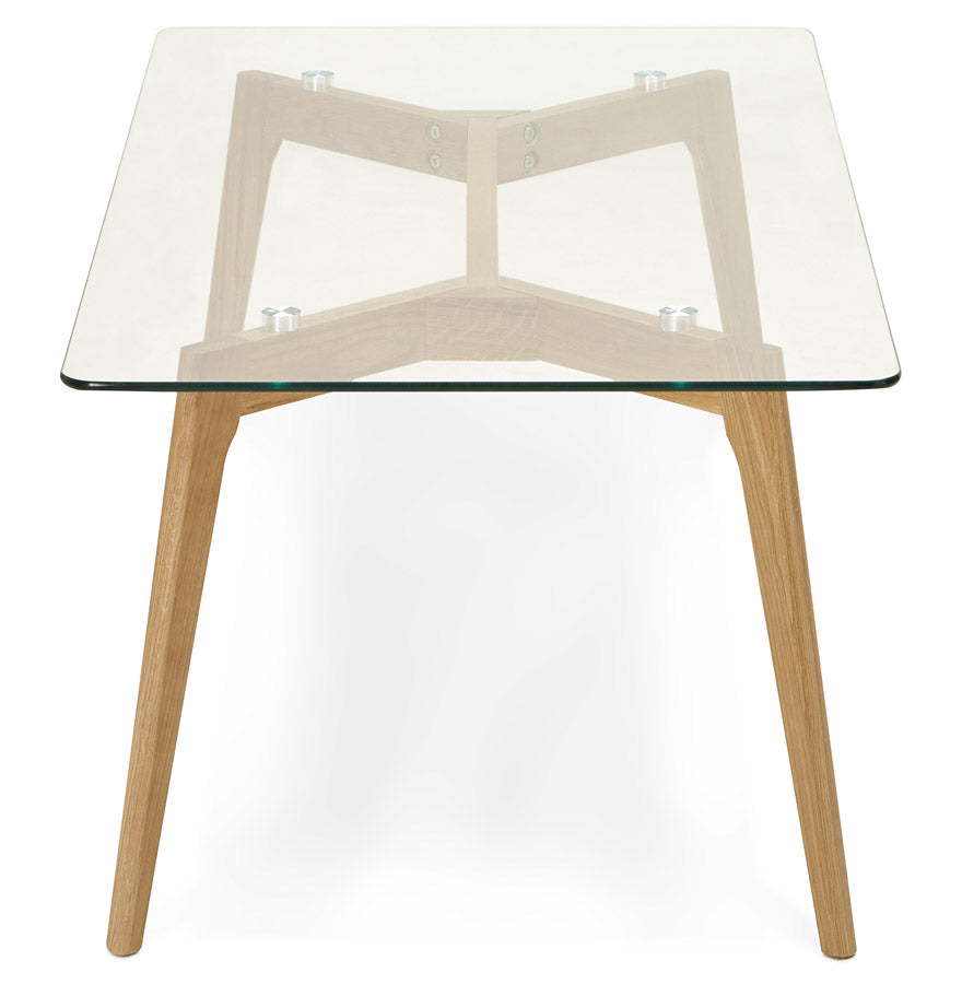 Sofabord med glasplade og træben på 120 x 60 x 46,5 cm