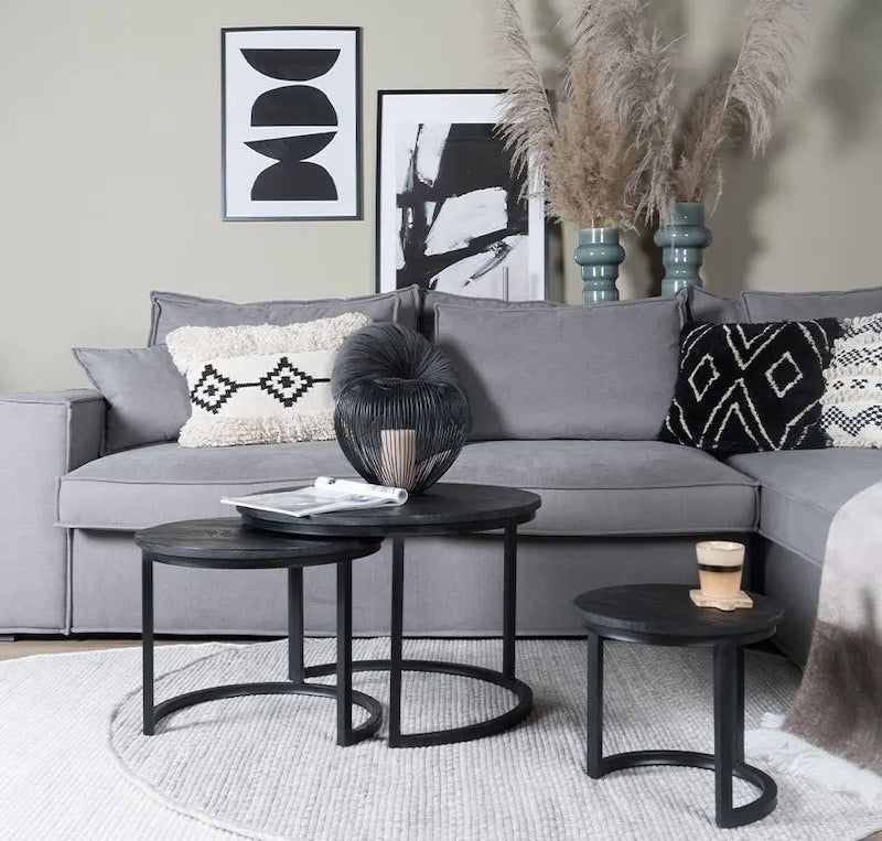 Sofabordssæt med sorte runde borde