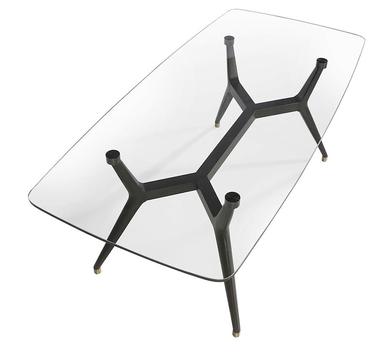 Spisebord i glas med sorte ben