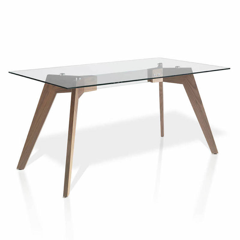 Spisebord i glas og valnød på 160x95x75 cm