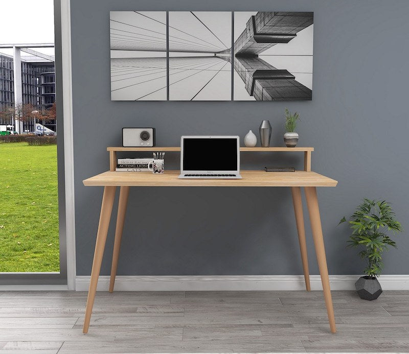 Træ skrivebord med hylde 110x60x75 cm