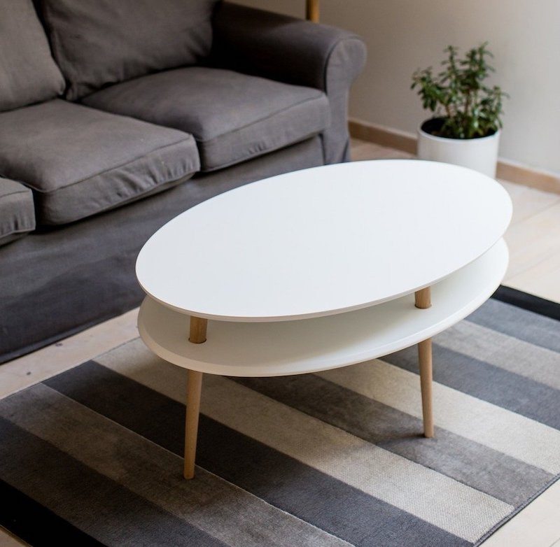 blive imponeret energi Perversion Ovalt sofabord med hylde 110x70x45 cm i bøgetræ og lamineret MDF – Wood To  You