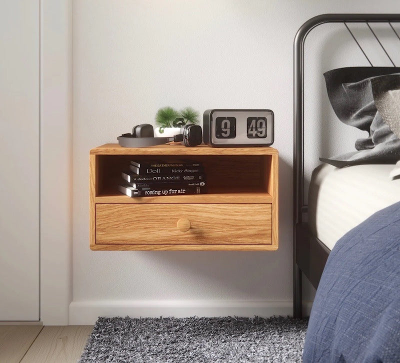 Sengebord til væg med skuffe og hylde på 50x32,5x27 cm | Køb – Wood To You